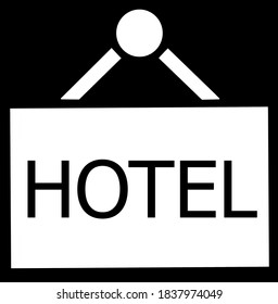 Black and White hotel icon with black background.