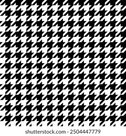 A black and white houndstooth check pattern background illustration. Named for its shape resembling a hunting dog's teeth. A classic, retro, vintage style pattern.