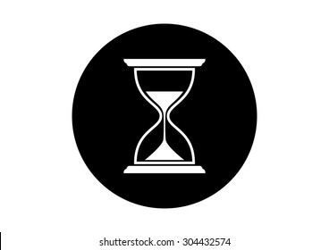 Black and white hourglass icon on white background  