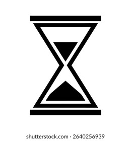 A black and white hourglass with sand flowing from the top to the bottom.