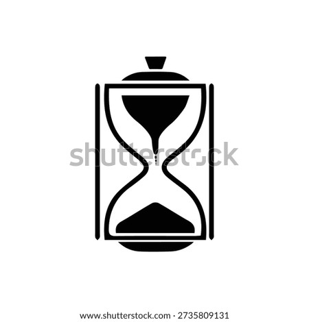 Black and white hourglass with sand flowing down time