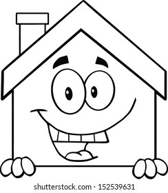 Black And White House Cartoon Character Over Blank Sign