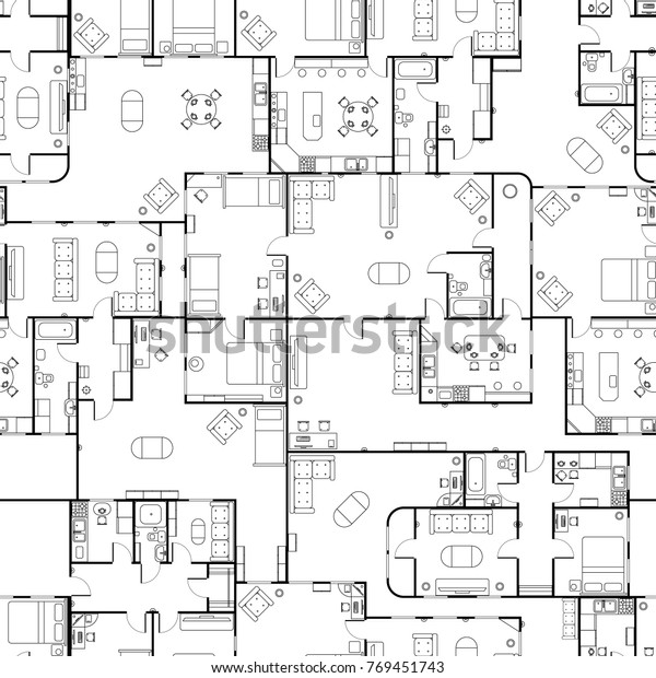 Black White House Floor Plan Interior Stock Vector (Royalty Free) 769451743