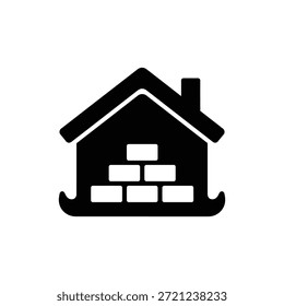 Icono de la casa en blanco y negro con ladrillos en el interior que representan materiales de construcción o construcción