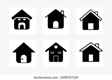 Conjunto de Imagen de diseño de ilustración de Arte vectorial de silueta de forma de ícono de casa en blanco y negro, perfecto para gráficos inmobiliarios, decoración del hogar y diseños minimalistas. Ideal para imágenes modernas.