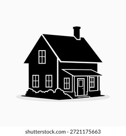 Ilustração do vetor do ícone da Casa Branca e preta de um edifício residencial com varanda e chaminé