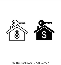 Casa y llave en blanco y negro con signos de dólar