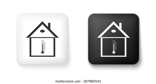 Black and white House temperature icon isolated on white background. Thermometer icon. Square button. Vector.