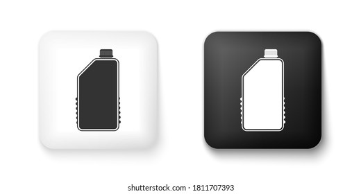 Black and white Household chemicals bottle icon isolated on white background. Liquid detergent or soap, stain remover, laundry bleach, bathroom or toilet cleaner. Square button. Vector.