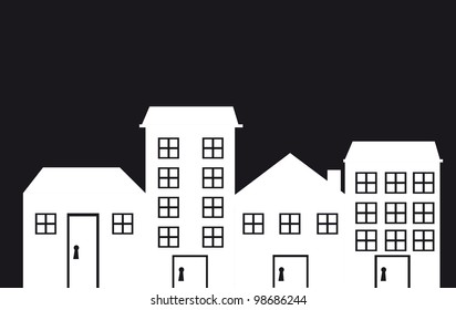 black and white houses with window. vector illustration