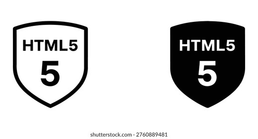 Black and white HTML5 shield icons, perfect for web development, coding, and programming concepts, in a clean flat design style.