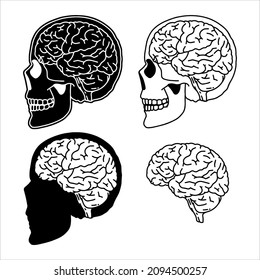 black and white human brain vector design from the side