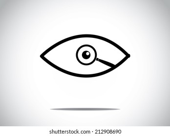 black and white human eye with magnifying glasses search concept art