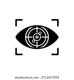 Black and white human eye with target focus icon