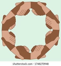 Schwarz-Weiß-menschliche Hände kreisen. Ein starkes Handshake-Zeichen für erfolgreiche Beziehungen. Vektorgrafik