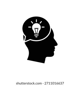 Icono de Perfil de cabeza humana en blanco y negro que representa la generación de ideas y pensamientos
