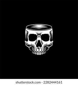 Black and white human skull cup or pot