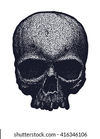 Black and white human skull. Hand drawn. Vector illustration.