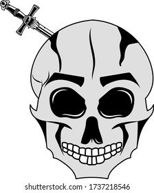 Black and white human skull with a lower jaw with knife Vector illustration design,