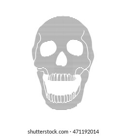 Black and white human skull with a lower jaw.