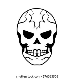 Black and white human skull with ornaments