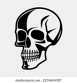 Black and white human skull tattoo design