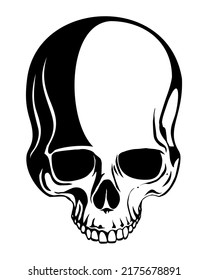 Imagen vectorial del cráneo humano en blanco y negro. Aislado sobre fondo blanco.