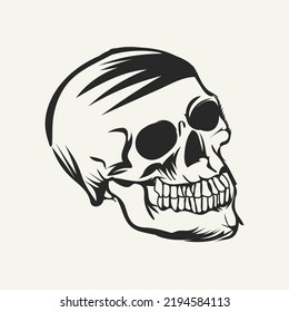 Black and white Human skull vector illustration.