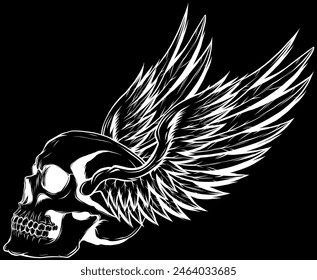 Black and white human skull vector illustration