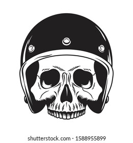 Black White Human Skull Wearing Motorcycle Stock Vector (Royalty Free ...