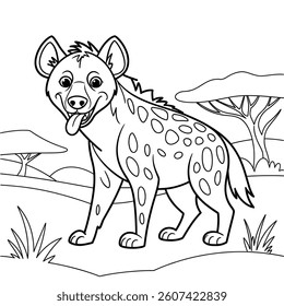 A black and white hyena illustration line art of a coloring page