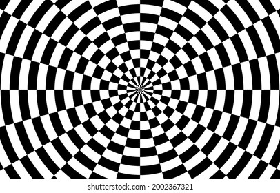 Black and white hypnotic optical Illusion background. Vector illustration.
