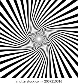 Black and White Hypnotic Spiral Background. Radial Spiral Rays Background. Retro Sunburst Background Template. Vector Illustration