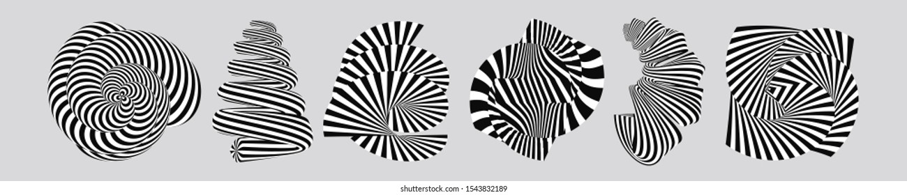 Black and white hypnotic striped shapes. Pattern with optical illusion. Abstract element for print or design.