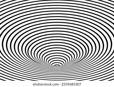 Black and white hypnotic wormhole tunnel optical Illusion background.