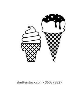 black and white ice cream icon set, vector graphical illustration design