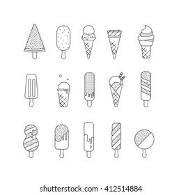 Black and white ice cream icon. Icons in a thin line for the web, banners, flyers, printing.