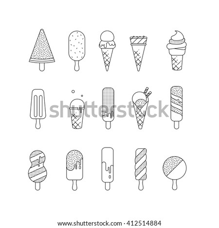 Black and white ice cream icon. Icons in a thin line for the web, banners, flyers, printing.