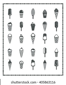 Black and white ice cream icons. Vector illustration