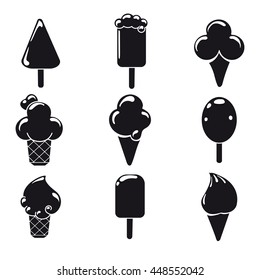 Black and white ice cream icons set isolaten on white. Vector illustration