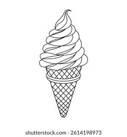 A black and white ice cream illustration line art of a coloring page 