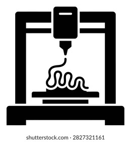Black and white icon of 3D printer with extruder depositing melted plastic filament