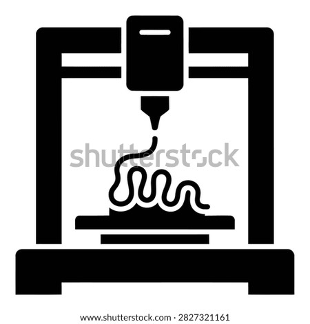 Black and white icon of 3D printer with extruder depositing melted plastic filament