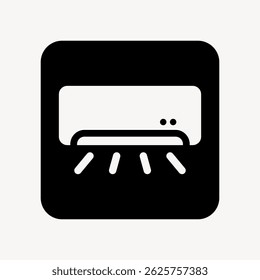 Black and white icon of an air conditioner. Air conditioner symbol with cool air lines. Simple air conditioner design for apps or instructions. User interface icon vector.