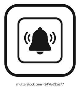 Black and white icon of an alarm bell ringing, signaling an alert or warning