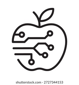 Un icono en blanco y negro de una manzana con líneas de placa de circuito