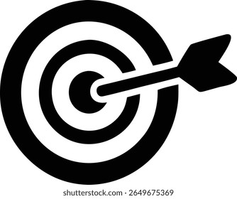 Black and white icon of an arrow hitting the bullseye on a target.