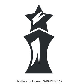 A black and white icon of an award winner trophy with a star on top.