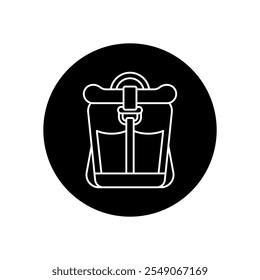 A black and white icon of a bag