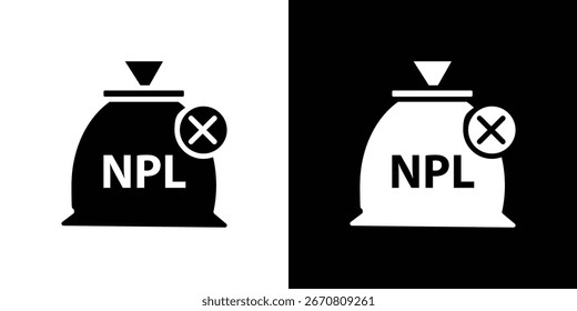 Black and white icon of a bag labeled NPL with a cross mark, signifying rejection or non-performing loan.